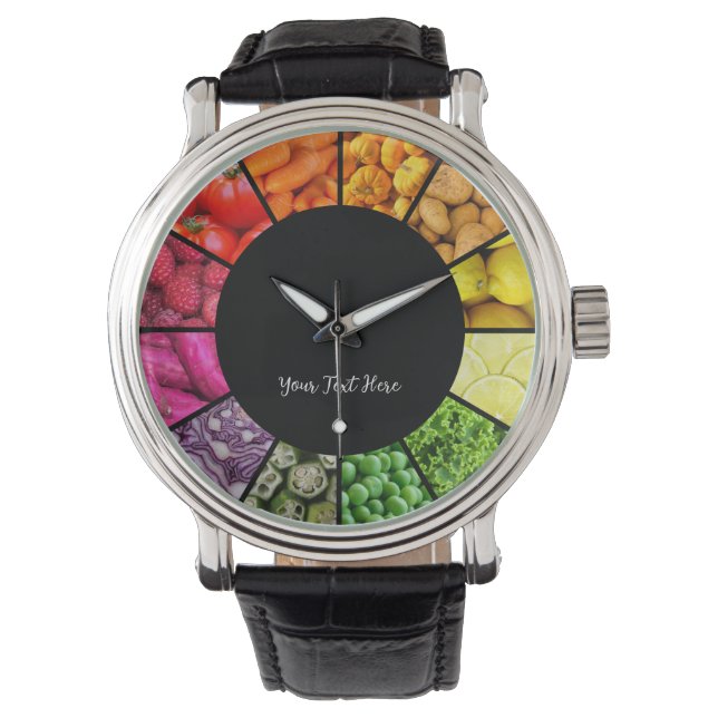 Rainbow Clock - kleurrijke groenten en fruit Horloge (Voorkant)