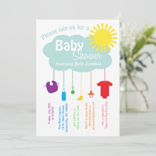 Rainbow Cloud Baby shower Uitnodiging (Staand voorkant)