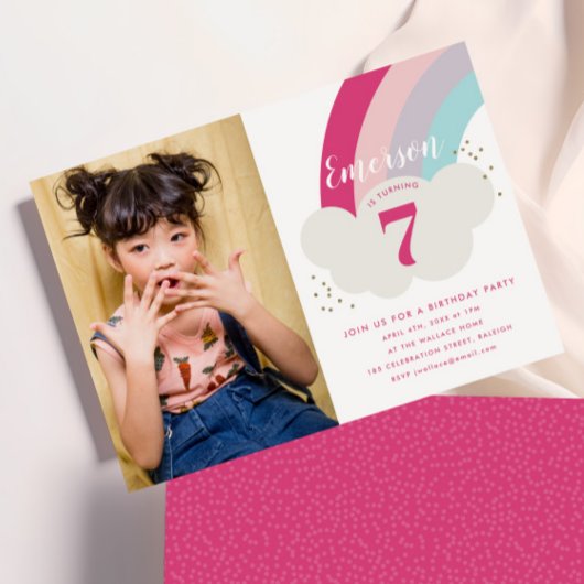 Rainbow Cloud Children's Photo verjaardagsfeestje Kaart