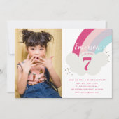 Rainbow Cloud Children's Photo verjaardagsfeestje Kaart (Voorkant)