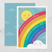 Rainbow Cloud en Sun Birthday Invitation Kaart (Voorkant / Achterkant)