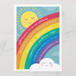 Rainbow Cloud en Sun Birthday Invitation Kaart