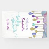 Rainbow Cloud Gold Glitter Baby shower Welkom Spandoek (Horizontaal)