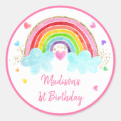 Rainbow Cloud Harten roze gouddag Ronde Sticker (Voorkant)