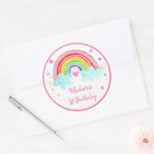 Rainbow Cloud Harten roze gouddag Ronde Sticker (Envelop)