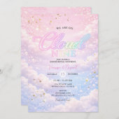 Rainbow Cloud Nine Sky Glitter Gender Reveal Kaart (Voorkant / Achterkant)