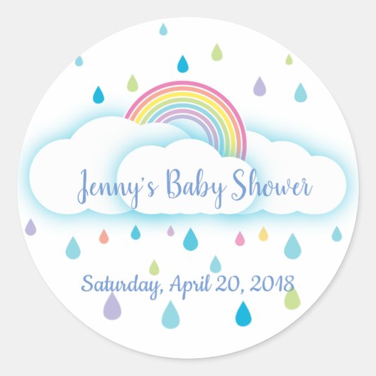 Rainbow Cloud Rainbow Baby shower De datum opslaan Ronde Sticker (Voorkant)