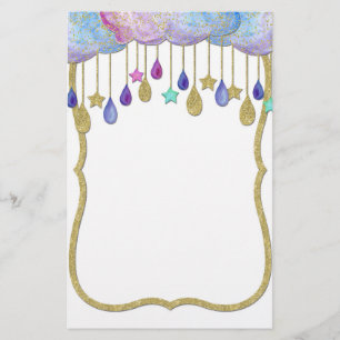 Rainbow Cloud Stars Dangling Gold Glitter Baby Briefpapier