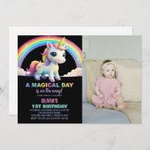 Rainbow Cloud Unicorn Anniversaire Invitations ave (Devant / Derrière)