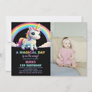 Rainbow Cloud Unicorn Anniversaire Invitations ave