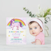 Rainbow Cloud Unicorn Birthday Invitations photo (Debout devant)