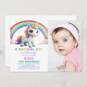 Rainbow Cloud Unicorn Birthday Invitations photo (Devant / Derrière)