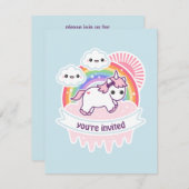 Rainbow Cloud Unicorn Birthday Party nodigt uit Kaart (Voorkant / Achterkant)