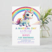 Rainbow Cloud Unicorn Birthday-uitnodigingen Kaart (Staand voorkant)