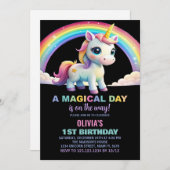 Rainbow Cloud Unicorn Birthday-uitnodigingen Kaart (Voorkant / Achterkant)