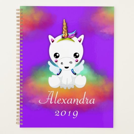 Rainbow Cloud Unicorn op Paars Planner (Voorkant)