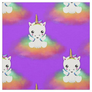 Rainbow Cloud Unicorns op Paars Stof