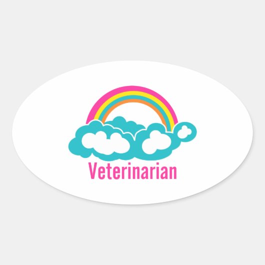 Rainbow Cloud Veterinarian Ovale Sticker (Voorkant)