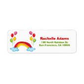Rainbow Clouds & Balloons Verjaardagsadres Kind Etiket (Voorkant)