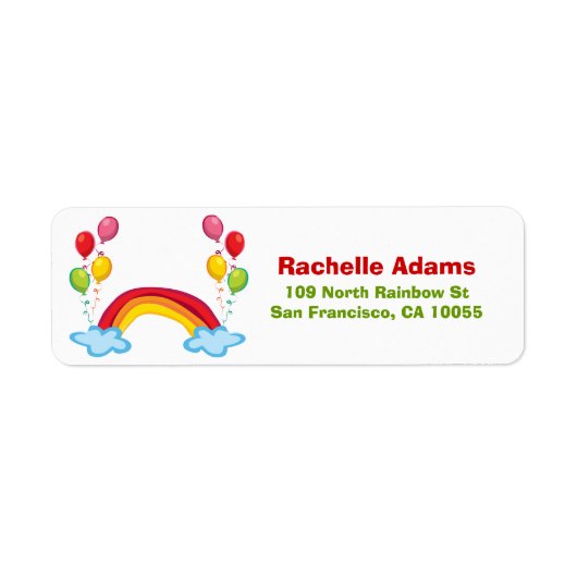 Rainbow Clouds & Balloons Verjaardagsadres Kind Etiket (Voorkant)