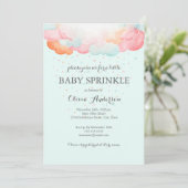 Rainbow Clouds Blue Baby Sprinkle Invitation Kaart (Staand voorkant)