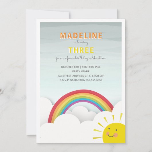 Rainbow Clouds Blue Sky Sunshine Verjaardagsfeest Kaart (Voorkant)