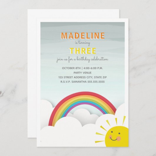 Rainbow Clouds Blue Sky Sunshine Verjaardagsfeest Kaart (Voorkant / Achterkant)