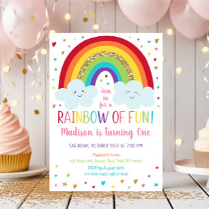 Rainbow Clouds First Birthday Kaart