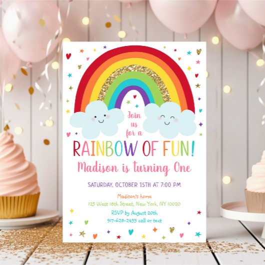 Rainbow Clouds First Birthday Kaart