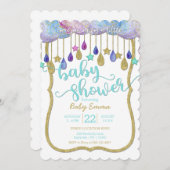 Rainbow Clouds & Gold Stars Baby shower Invitation (Devant / Derrière)