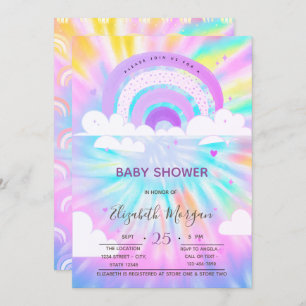 Rainbow Clouds Hearts Tie Dye Baby shower Kaart