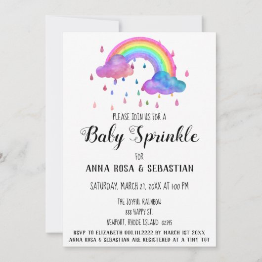 ** Rainbow Clouds Rain Drops Sprinkle Invitation Kaart (Achterkant)