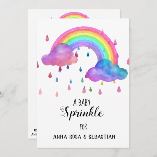 ** Rainbow Clouds Rain Drops Sprinkle Invitation Kaart (Voorkant / Achterkant)