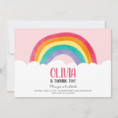 Rainbow Clouds roze Girl Fun Birthday Invitation Kaart (Voorkant)