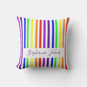 Rainbow Color Stripes Schattigee Monogrammen Naam  Buitenkussen