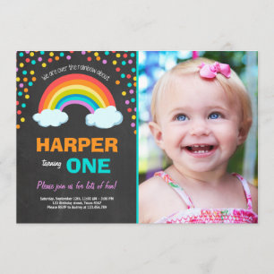 Rainbow Colorful Birthday Party Invitation Chalk Kaart