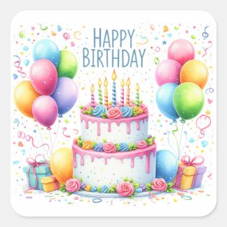 Rainbow colors Birthday Vierkante Sticker