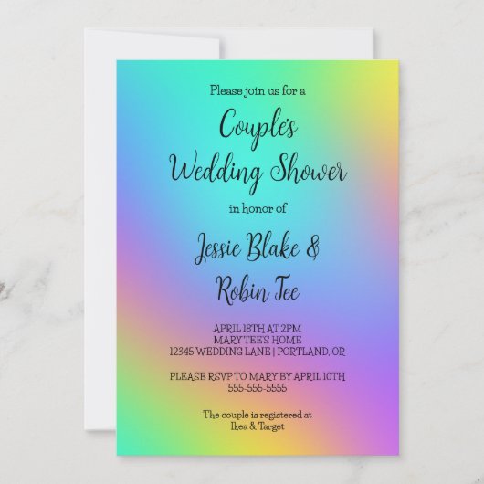 Rainbow Colors Couple's Wedding Shower Invitation Kaart (Voorkant)