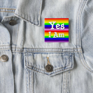Rainbow Colors Skinny Stripes Gay Pride Ja Vierkante Button 5,1 Cm