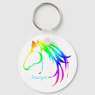 Rainbow Colour Horse Head Logo Aangepaste naam Sleutelhanger