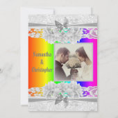 Rainbow coloured lace wedding photo invitation (Dos)