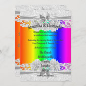 Rainbow coloured lace wedding photo invitation (Devant / Derrière)