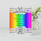 Rainbow coloured lace wedding photo invitation kaart (Staand voorkant)