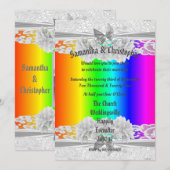 Rainbow coloured lace wedding photo invitation kaart (Voorkant / Achterkant)
