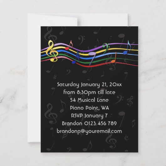 Rainbow Coloured Music Notes Invitations (Dos)