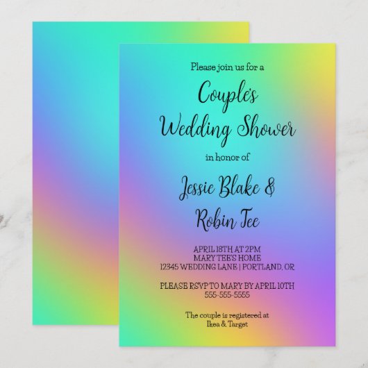 Rainbow Colours Invitation Wedding shower de Coupl (Devant / Derrière)