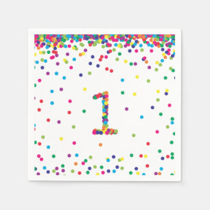 Rainbow Confetti 1st Birthday Napkins Servetten