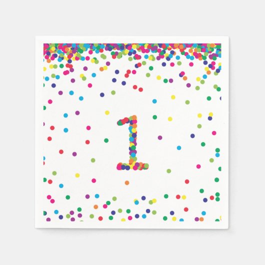 Rainbow Confetti 1st Birthday Napkins Servetten (Voorkant)