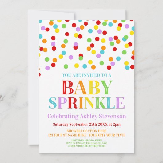 Rainbow Confetti Baby Sprinkle Kaart (Achterkant)