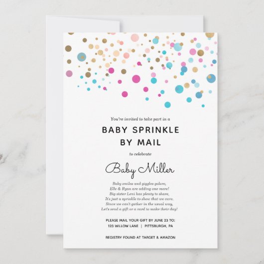 Rainbow Confetti Baby Sprinkle per Mail Invitation Kaart (Voorkant)